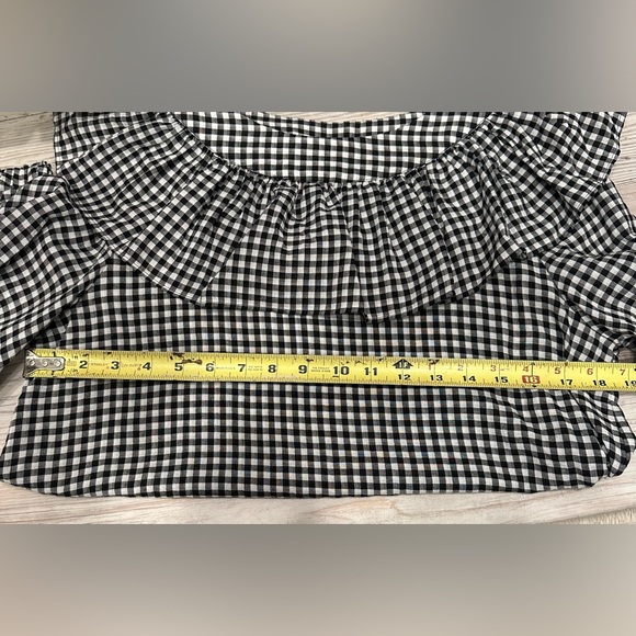 Zara Black & White Gingham Long Sleeve Top - Ruffle Plaid Neckline
MEDIUM - Picture 12 of 14